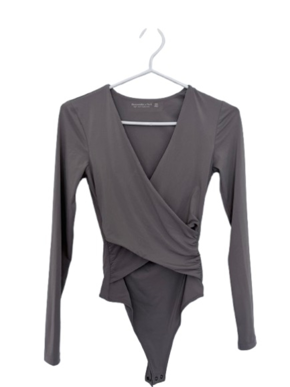 Abercrombie & Fitch Wrap-Front Long Sleeve Bodysuit - Gray
